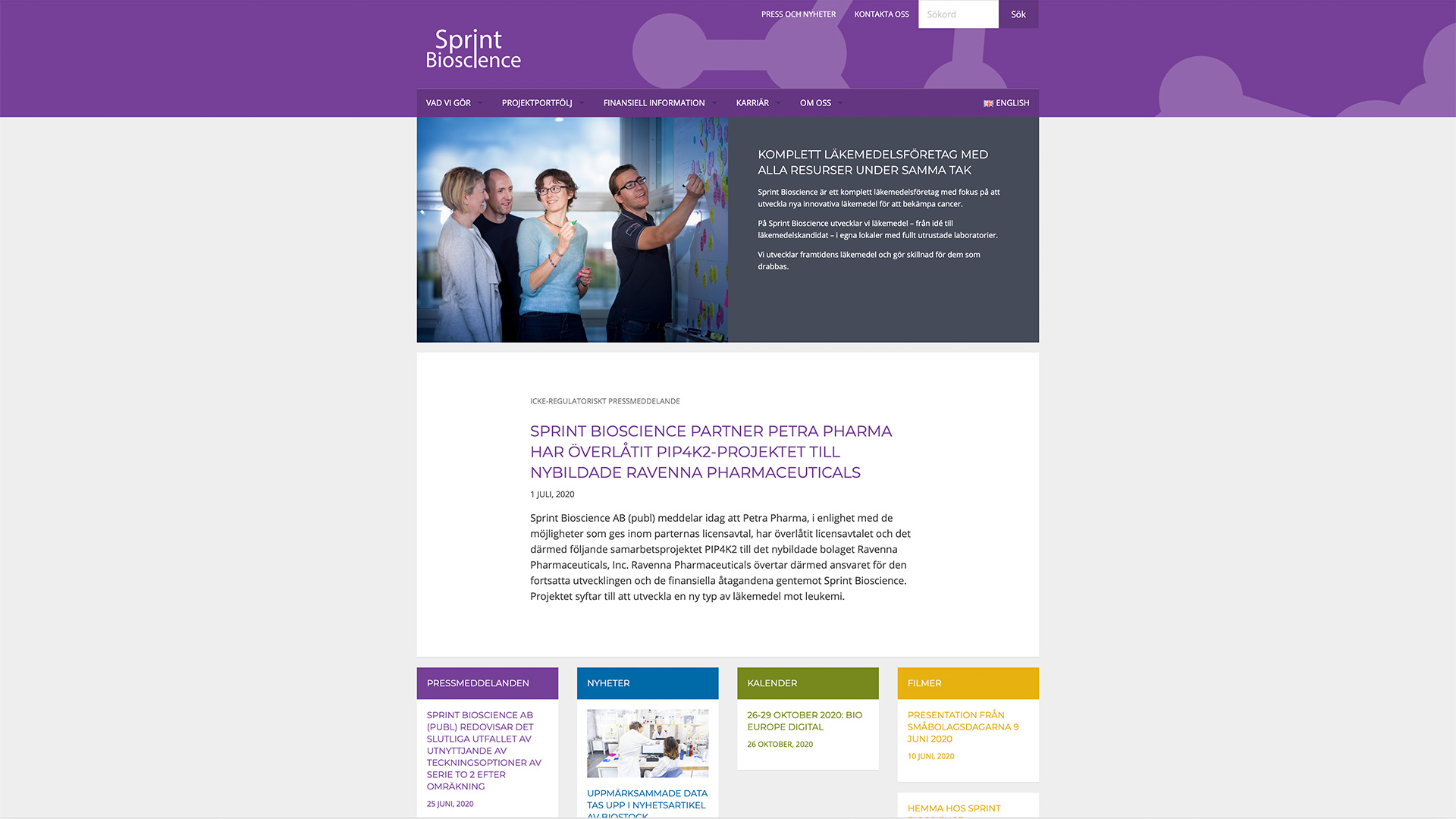 Sprint Bioscience webbplats