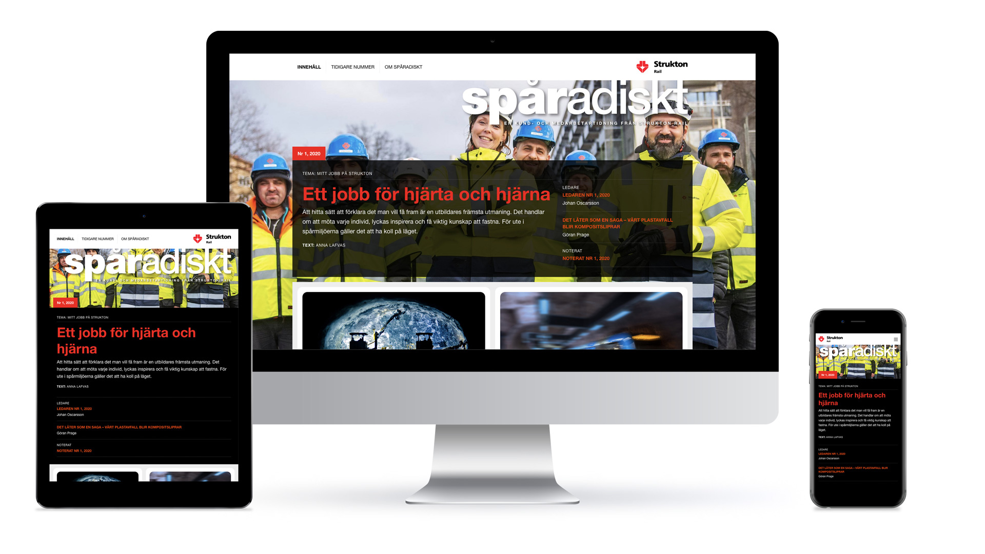 Spåradiskt såsom den ser ut i desktop, tablet och smartphone.