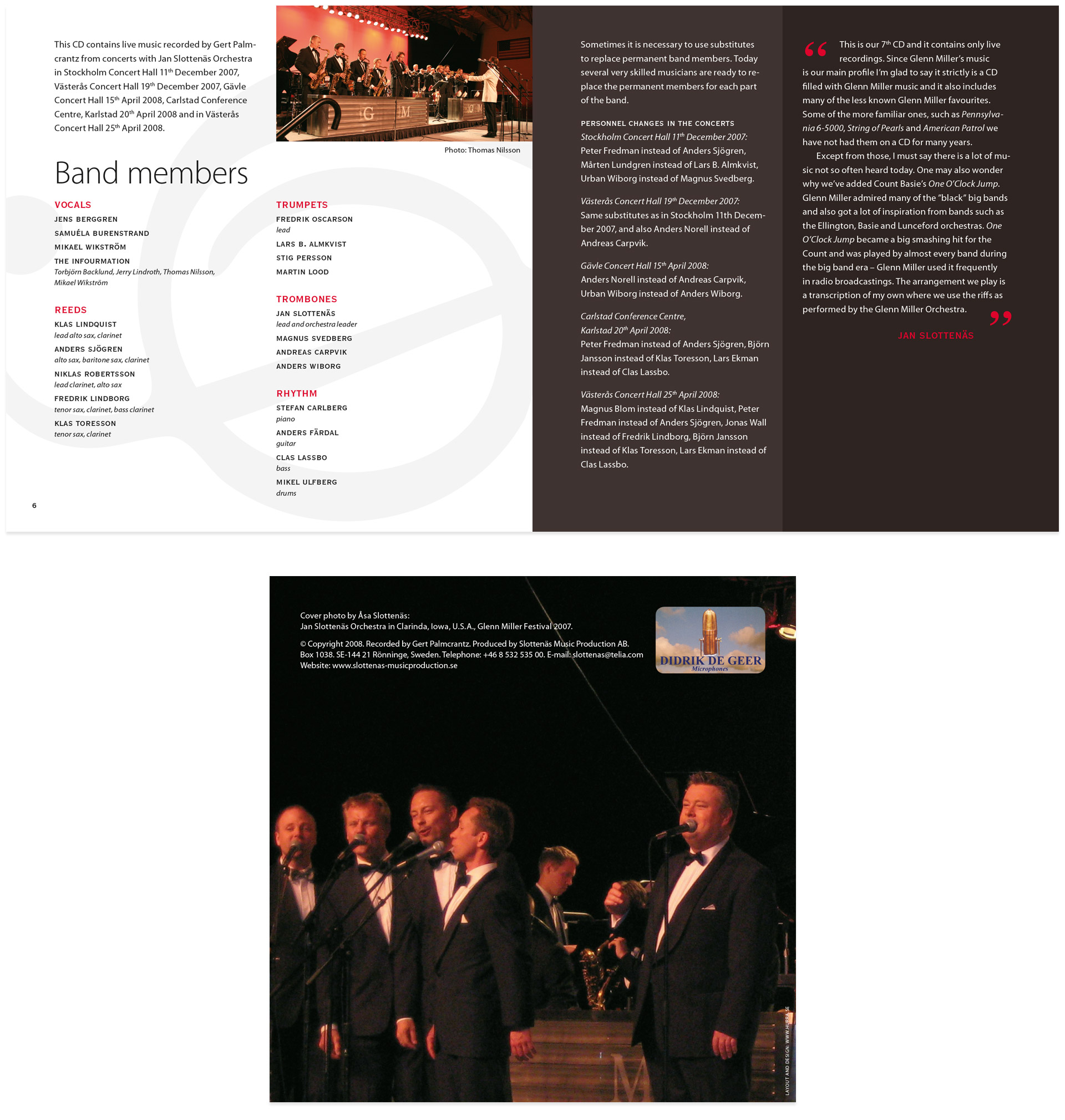 CD-konvolut för Jan Slottenäs Orchestra