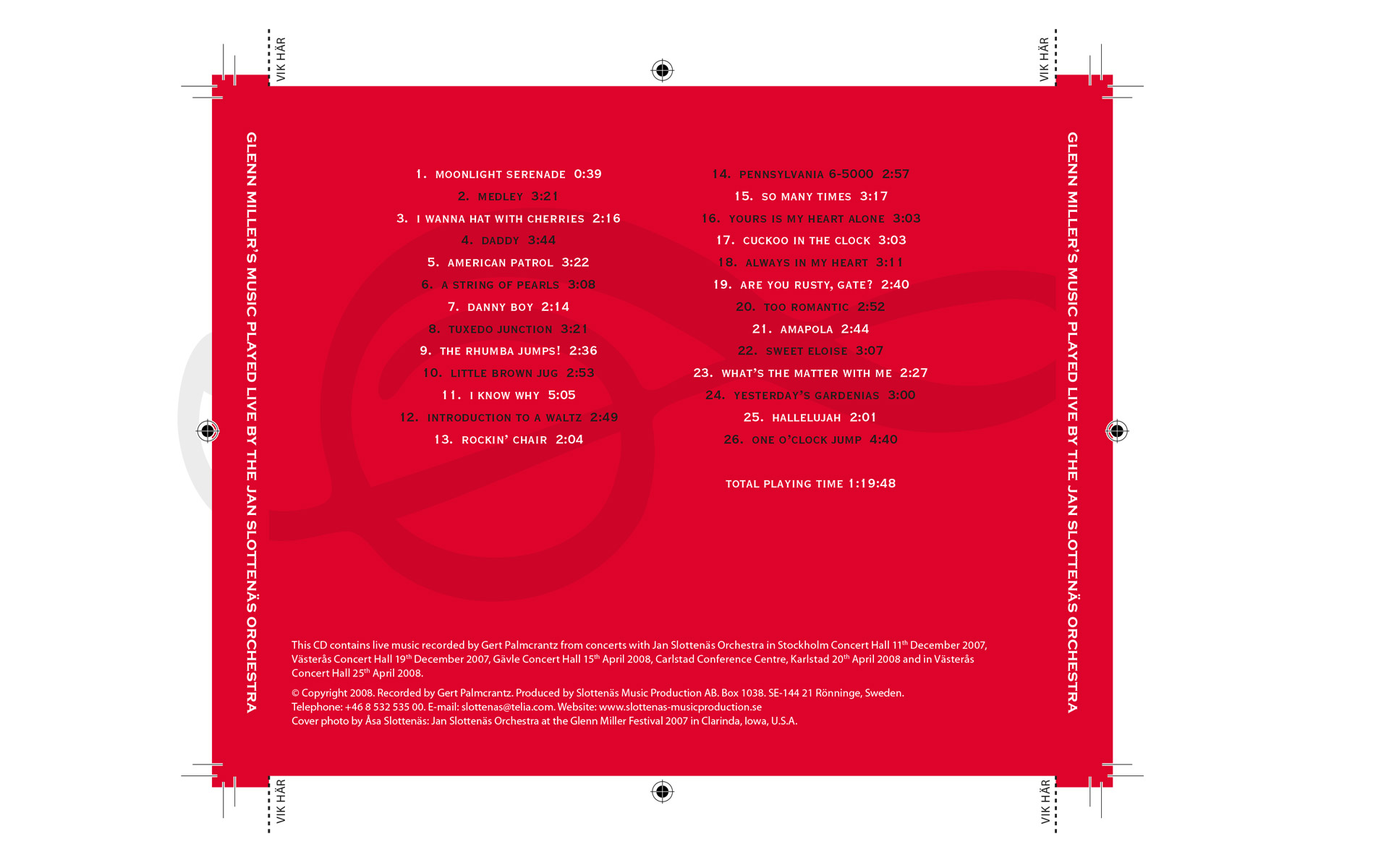 CD-skiva för Jan Slottenäs Orchestra (baksida)