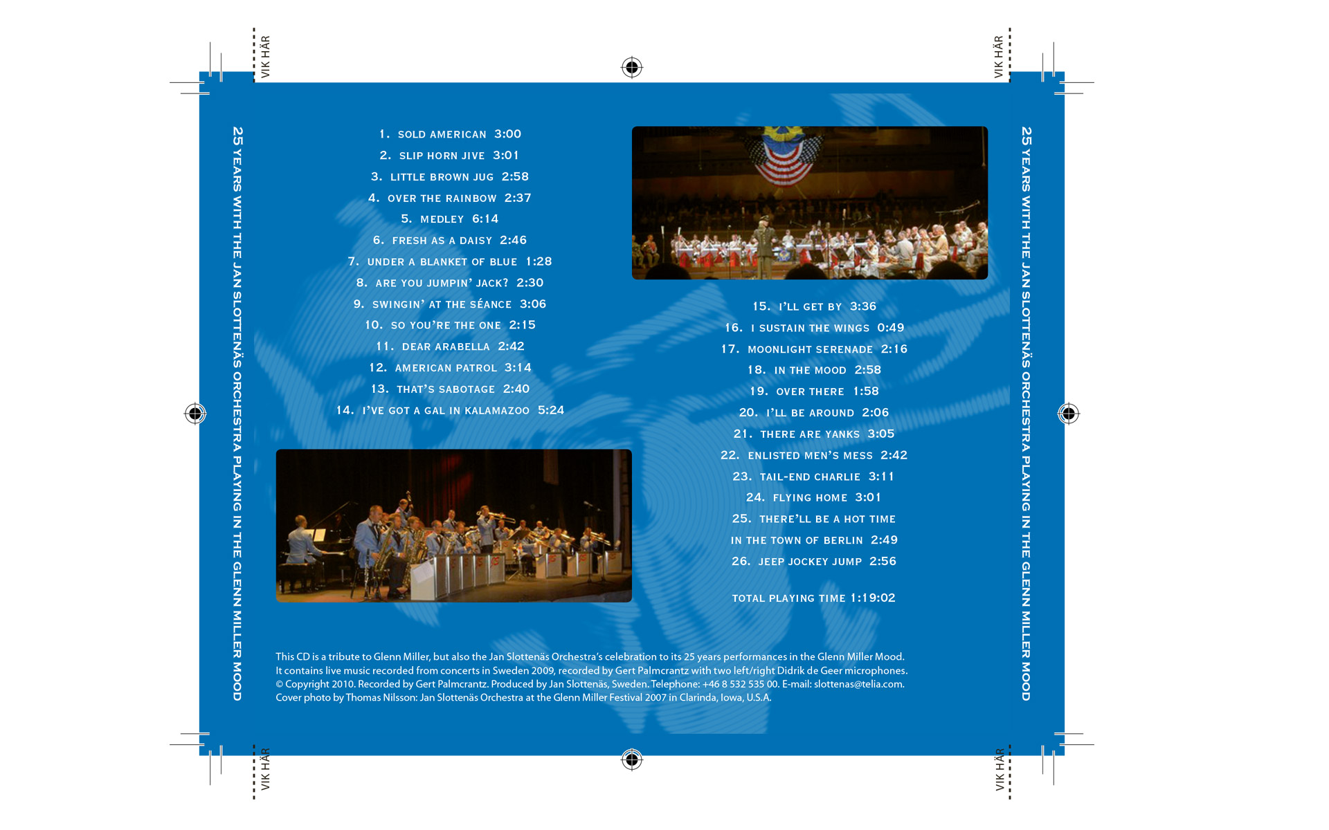 CD-skiva för Jan Slottenäs Orchestra (baksida)