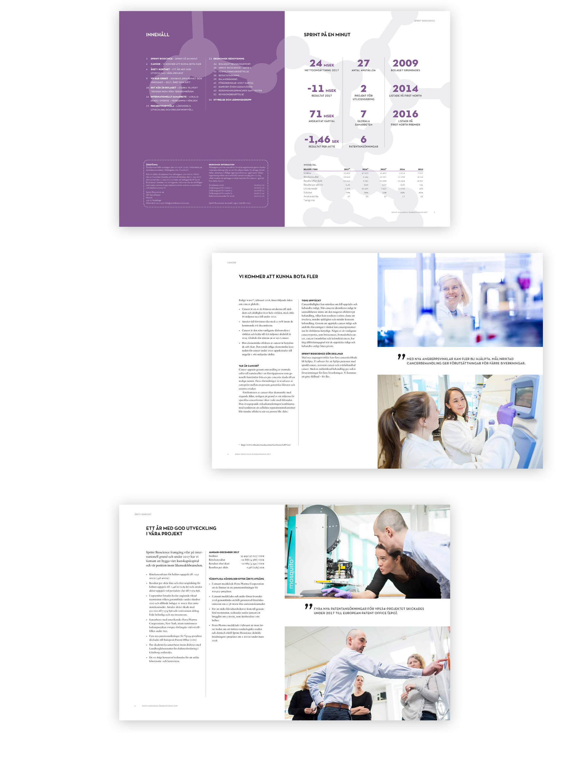 Ett par uppslag ur Sprint Biosciences årsredovisning
