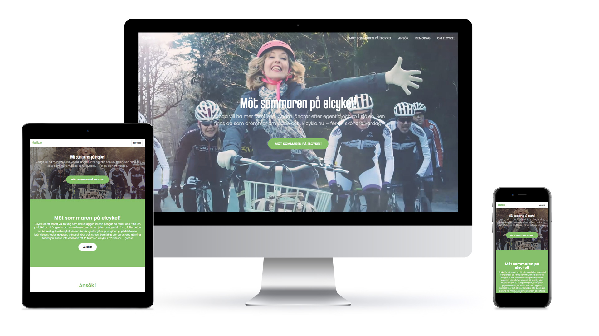Kampanjsajten Elcykla såsom den ser ut i desktop, tablet och smartphone.