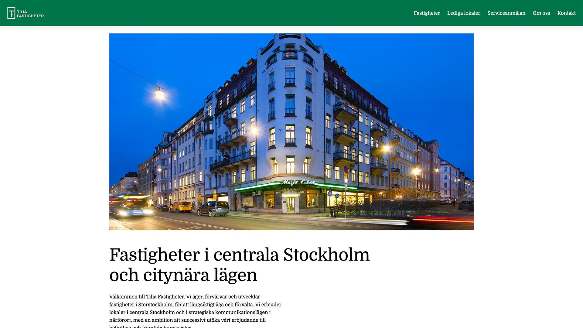 Webbsida för Tilia Fastigheter
