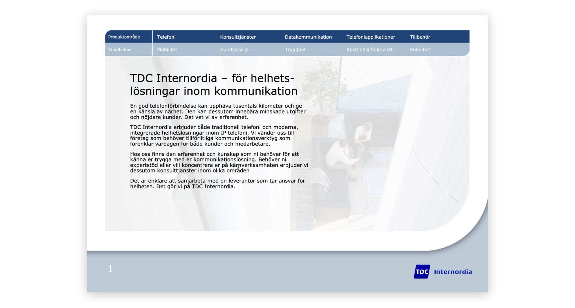 Startsidan på TDC Internordias PowerPoint-presentation