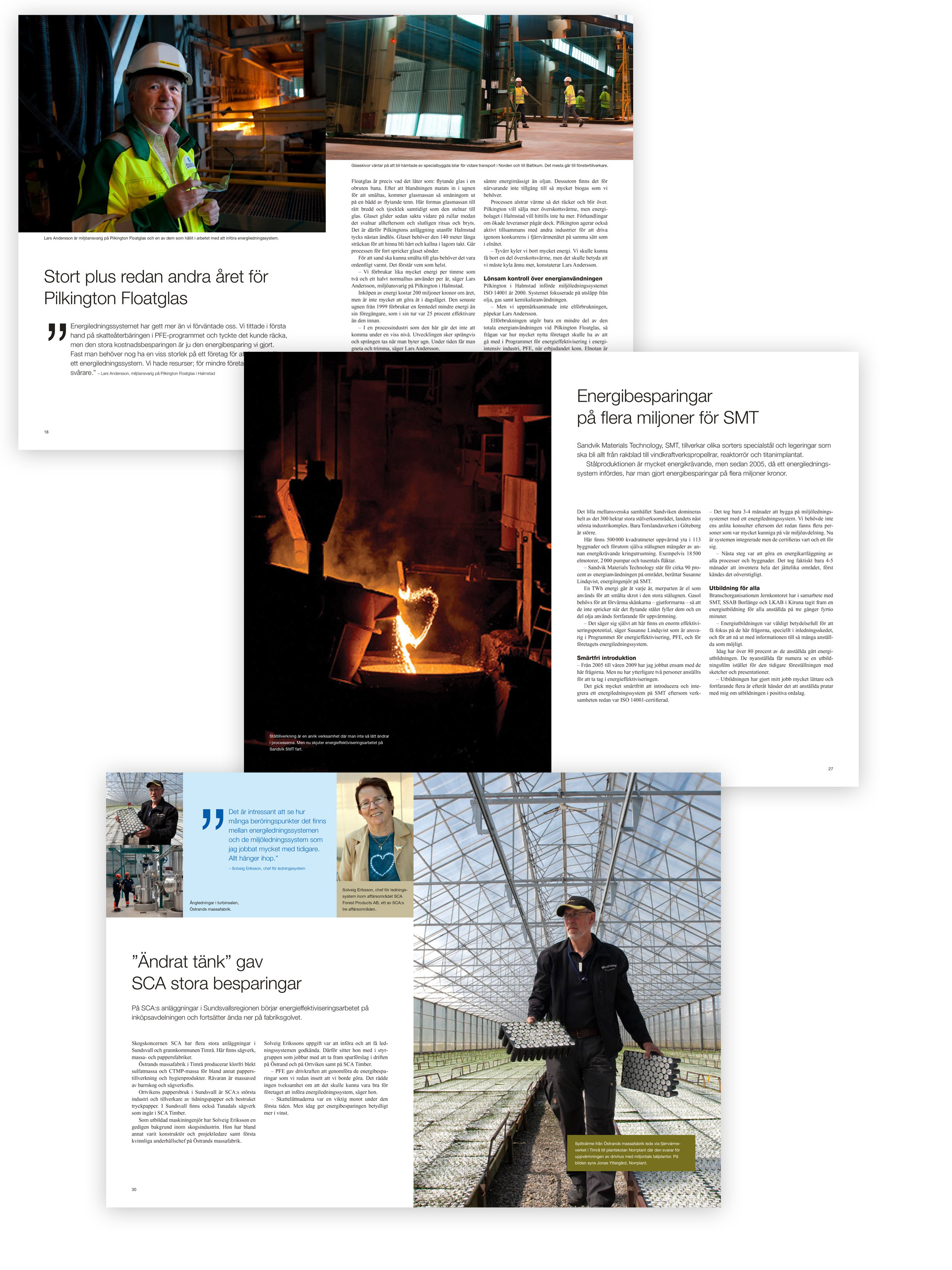 Tre uppslag ur broschyren Energiledningssystem.