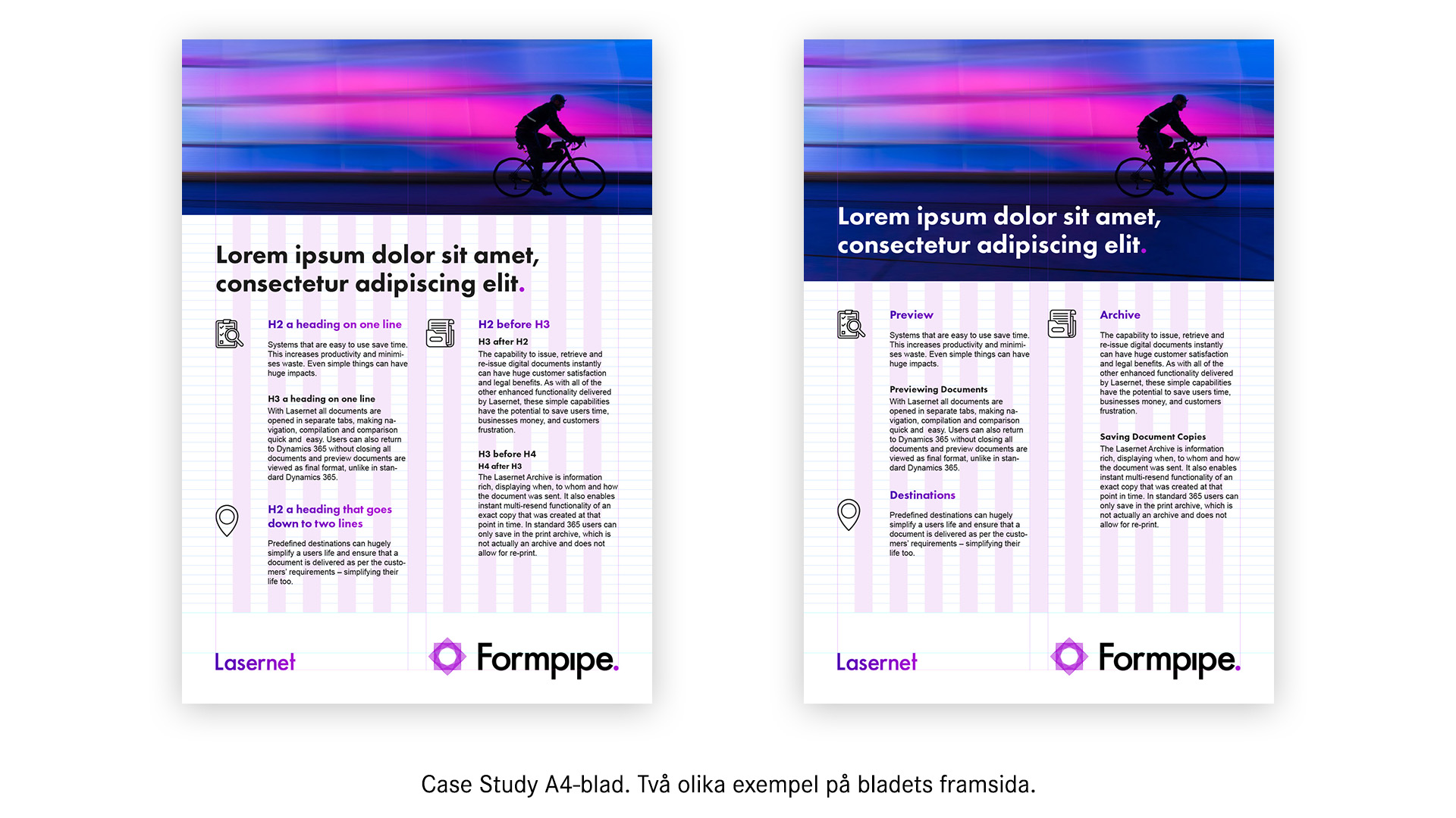 Exempel på Case Study. Två olika blad i A4-format.