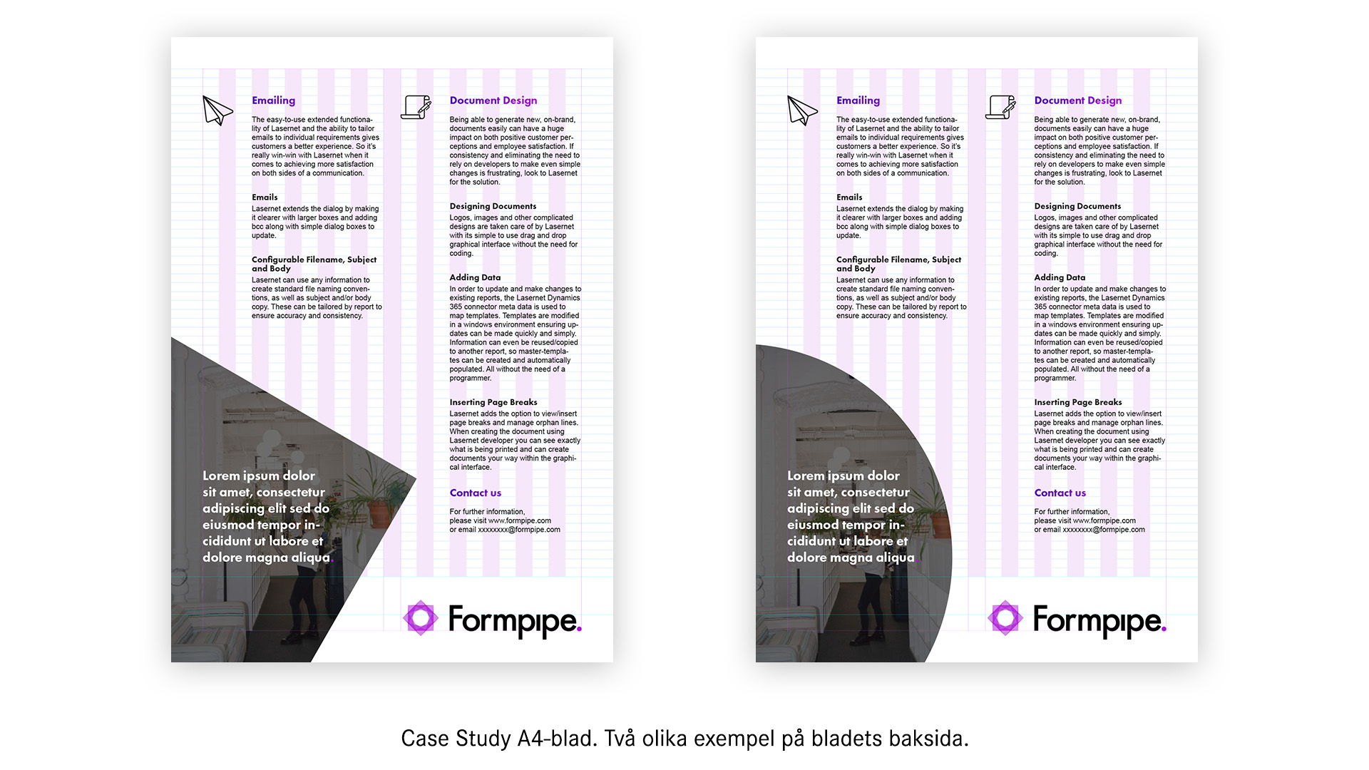 Exempel på Case Study. Två olika blad i A4-format.