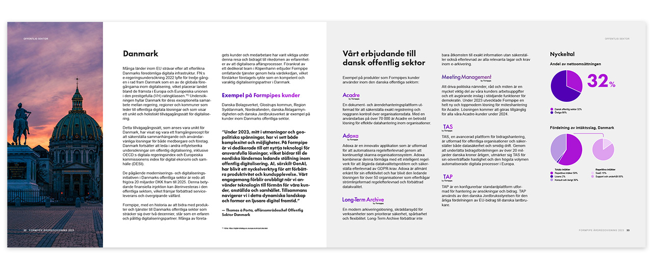 Ett uppslag ur Formpipes årsredovisning 2023.