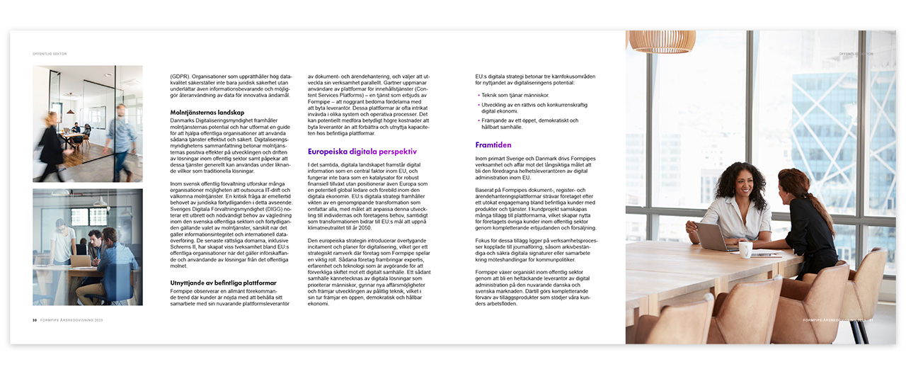 Ett uppslag ur Formpipes årsredovisning 2023.