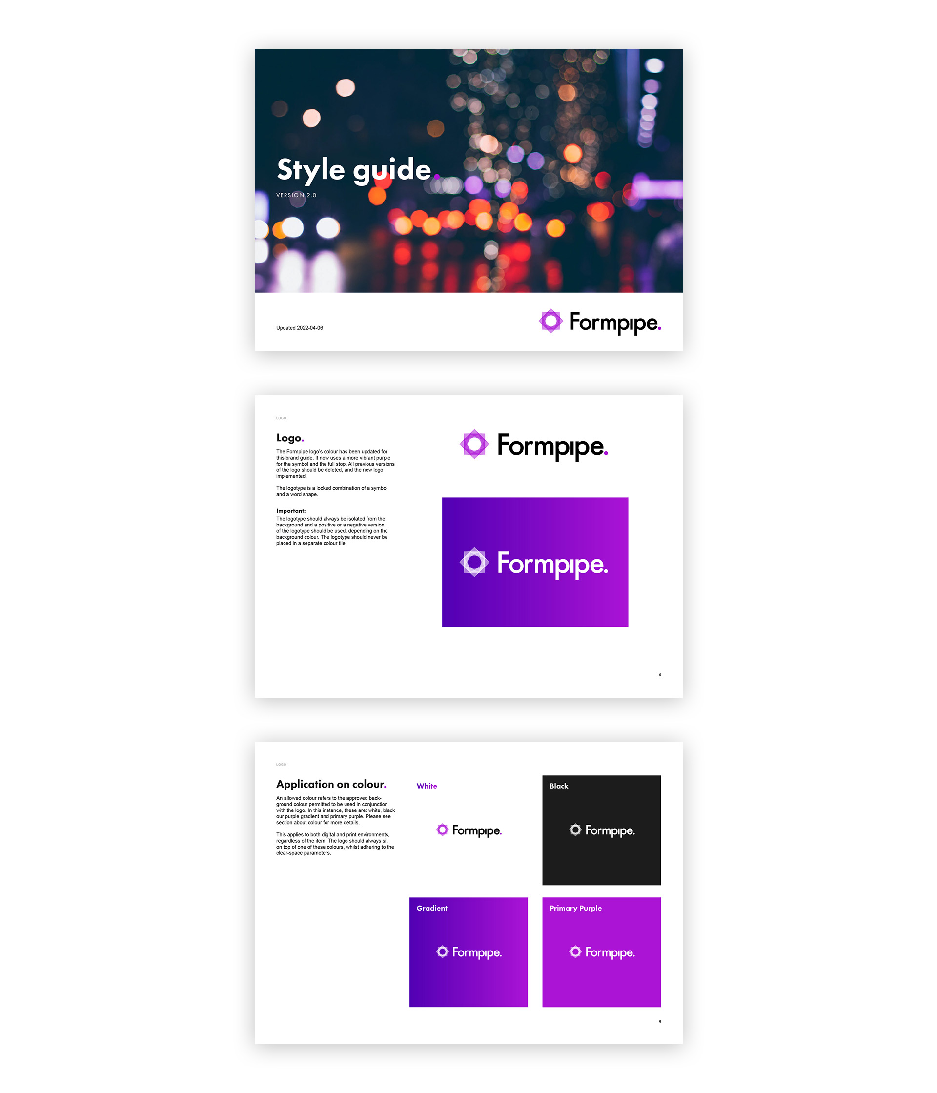 Omslaget och två uppslag ur Formpipes Style Guide.