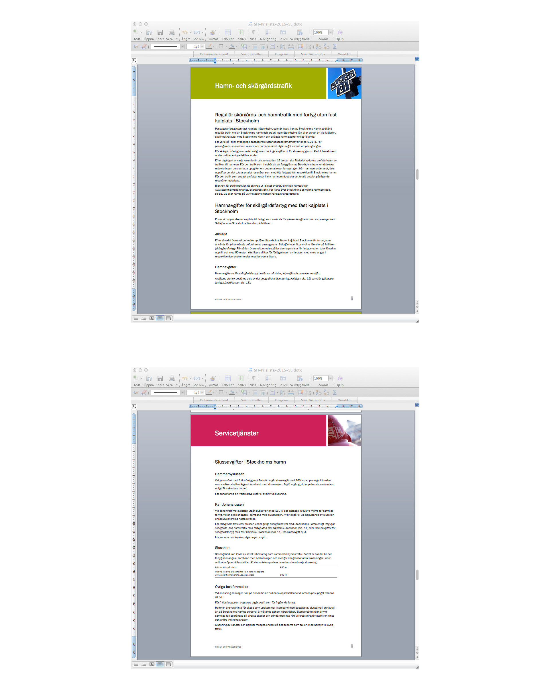 Malldokument i Microsoft Word för prislistor