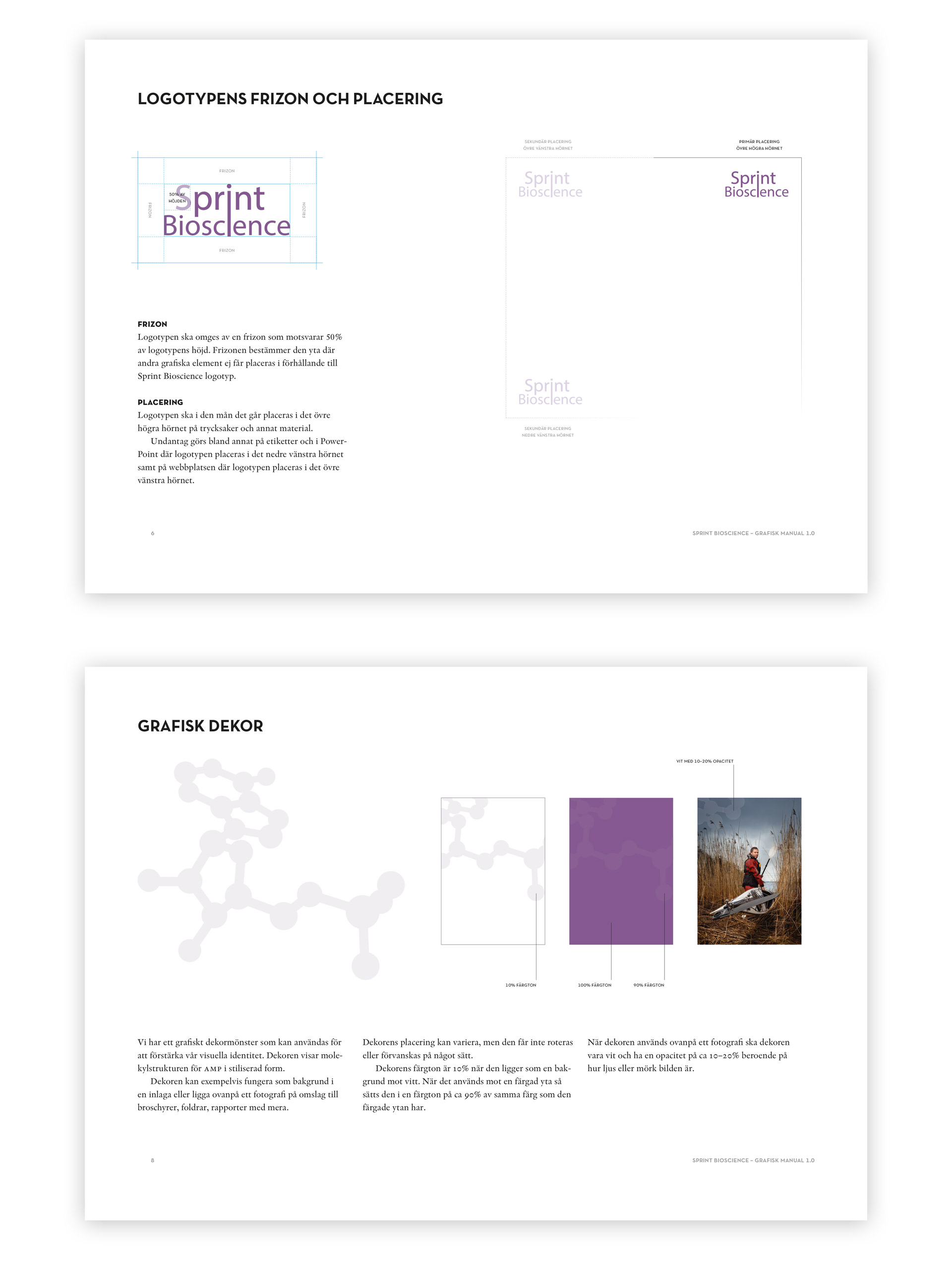 Två uppslag ur den grafiska profilmanualen.