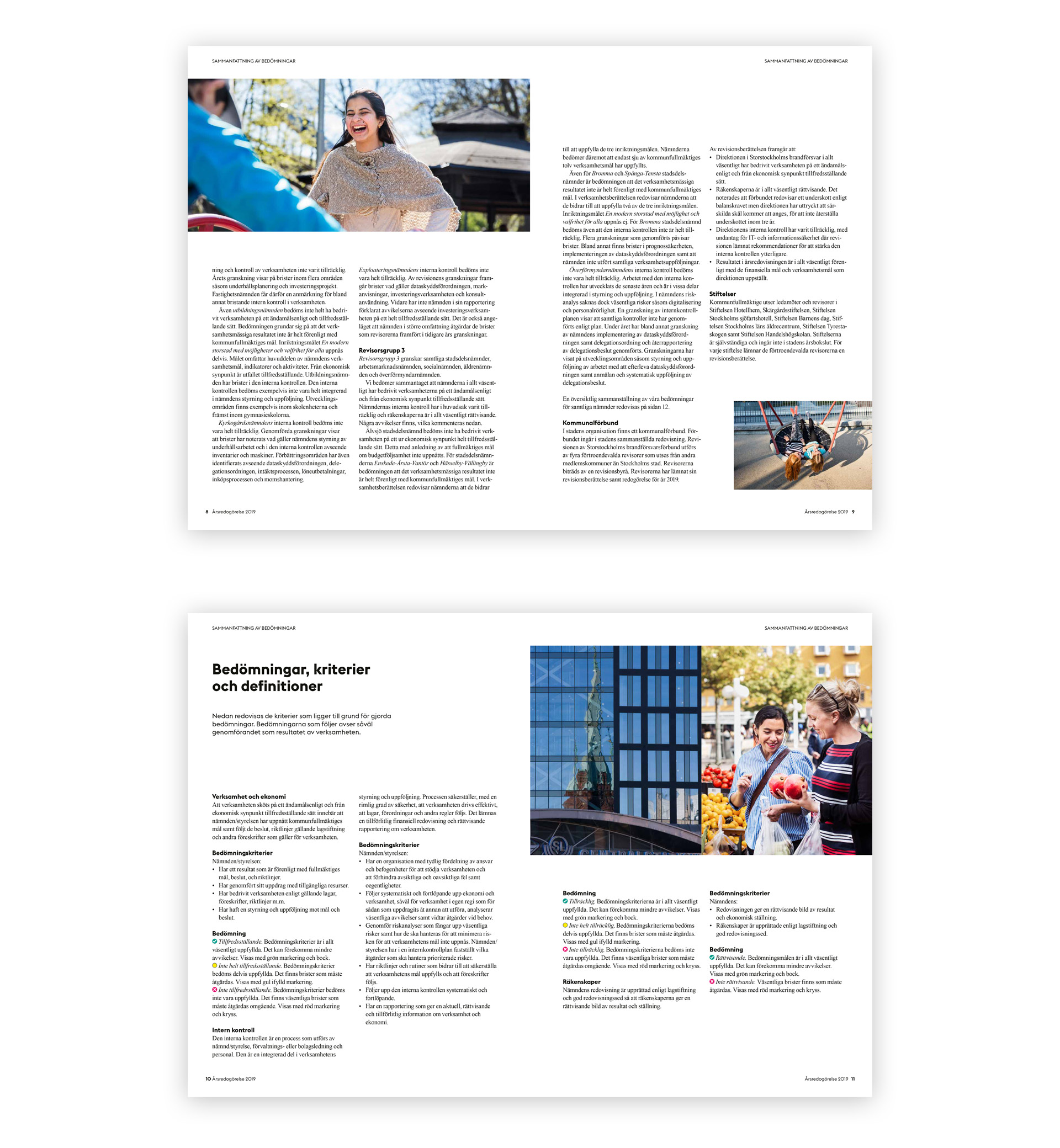 Två uppslag ur Stadsrevisions årsredogörelse 2019.